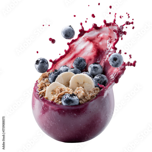 Vibrant Acai Bowl with Bursting Blueberries, Banana Slices, and Crunchy Granola