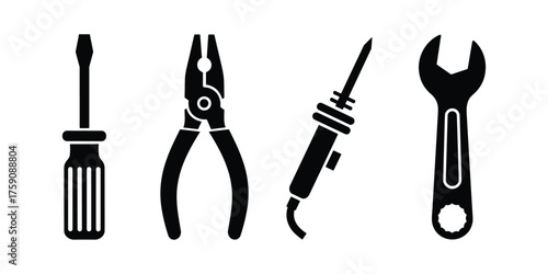 Repair Tools Set Screwdriver Pliers Soldering Iron Wrench Icons