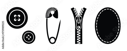 Sewing Accessories Black Icons Button Pin Zipper Patch Craft Supplies