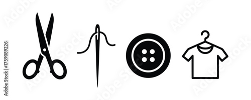 Sewing and Tailoring Tools Icon Set for Fashion and Textile Business