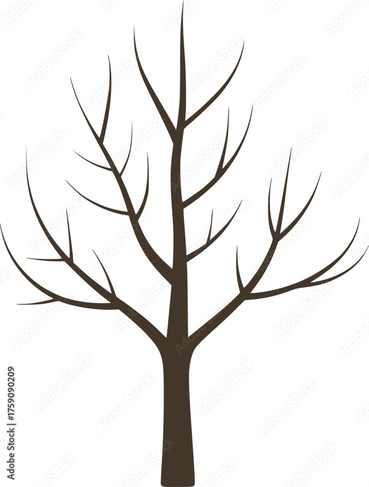 Obraz premium Bare tree silhouette with dark brown branches vector