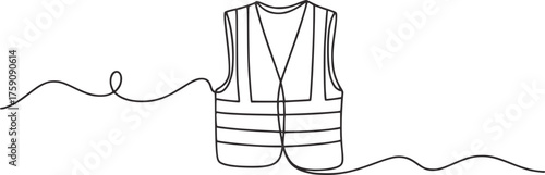 Minimalist continuous line drawing of safety vest high visibility vest workwear