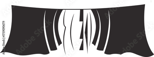 Minimalist dark grey fabric drapes with white abstract shapes black and white cloth