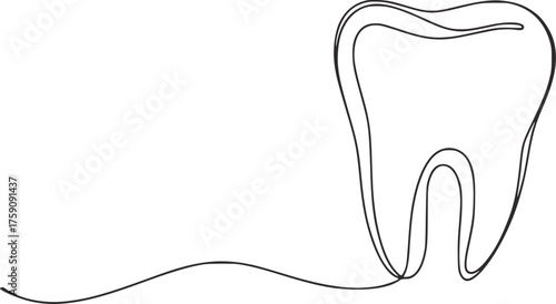 Single continuous line drawing of a tooth dental line art