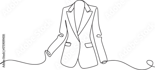 Single line drawing of a black blazer with lapels and pockets jacket clothing