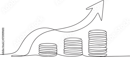 Stacked coins rising arrow minimalist line art stacks growth