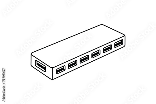 USB Hub Multiple Ports Connectivity Element Vector Illustration