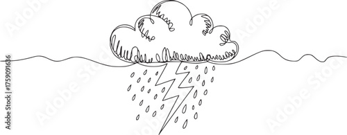 Stormy cloud with lightning and rain weather