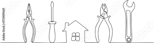 Tools and house outline art illustration pliers