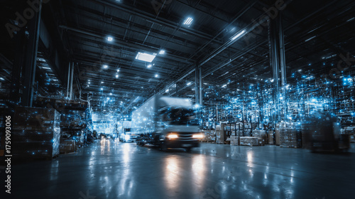 Top eyes view Smart Innovation connection cyber security Container truck in ship port for business Logistics transportation of Container Cargo ship Cargo plane with working crane bridge in shipyard