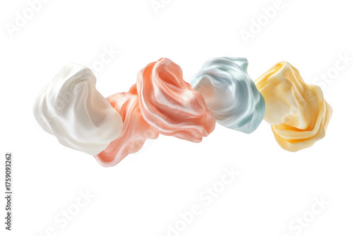Whimsical assortment of fluffy marshmallows floating in mid-air isolated on transparent background