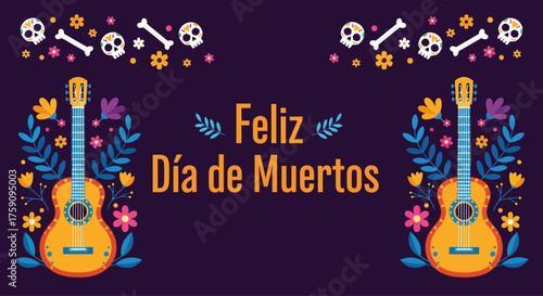 Landscape banner feliz dia de muertos vector illustration