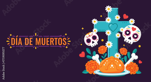 Landscape banner dia de muertos vector illustration