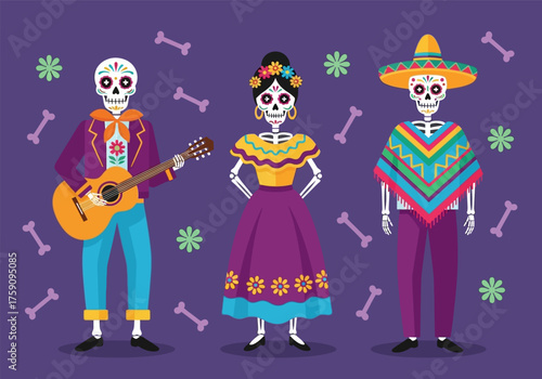 Celebrating dia de muertos vector illustration