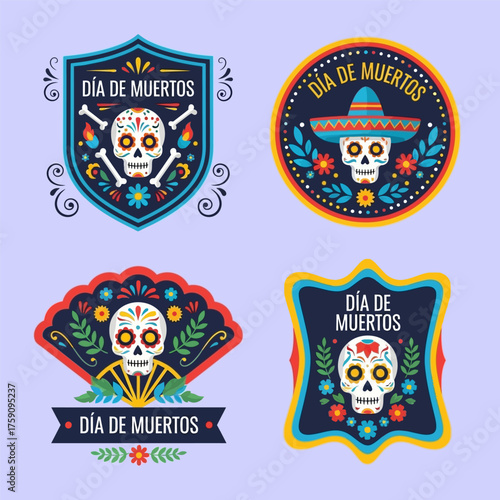 Design of dia de muertos badge collection vector illustration