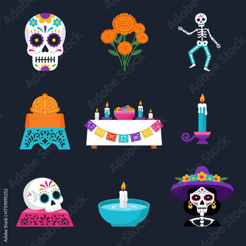 Dia de muertos elements decoration vector illustration
