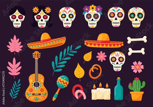 Dia de muertos elements decoration vector illustration