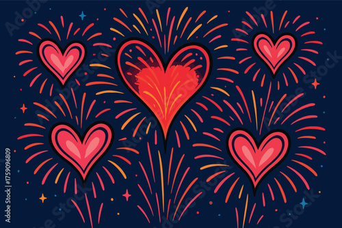 Heart shaped fireworks display on a dark night sky