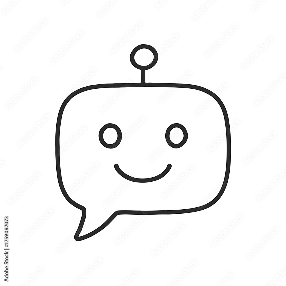 Obraz premium Smiling chatbot character in speech bubble outline design 