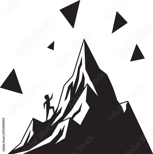 Reaching the Summit: Minimalist Silhouette of Climber Ascending a Craggy Peak