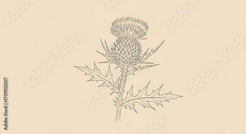 Elegant monochrome botanical illustration of a thistle flower plant