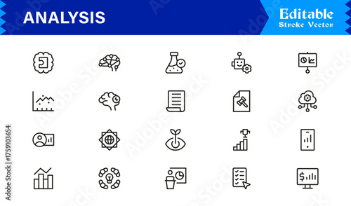 Analysis And Insight Line Icon Pack Unique, Clean, and Editable Collection of Minimal Style Icons for Reports, Charts, and Strategic Evaluation