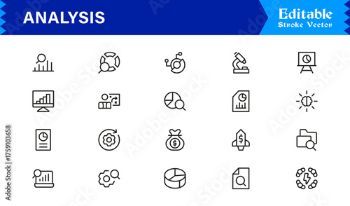 Analysis And Insight Line Icon Pack Unique, Clean, and Editable Collection of Minimal Style Icons for Reports, Charts, and Strategic Evaluation