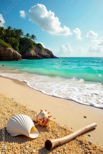 Tranquil Beach Escape Golden Sand, Turquoise Ocean, Relaxing Holiday Scene
