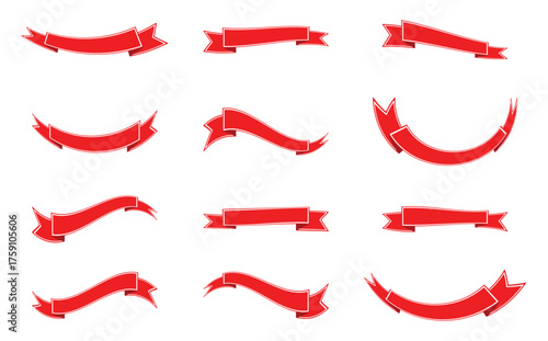Red Ribbon Banner Vector Set – Vintage and Modern Decorative Design