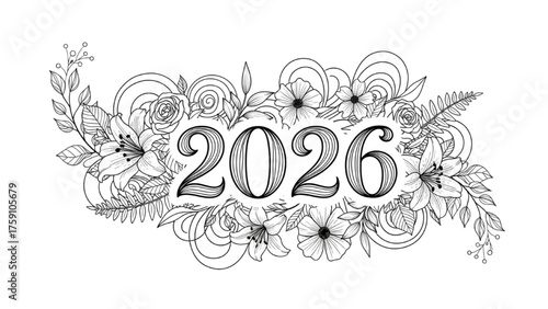 Artistic Black Line Floral 2026 – Elegant Botanical Illustration Symbolizing Feminine Energy and Nature’s Balance