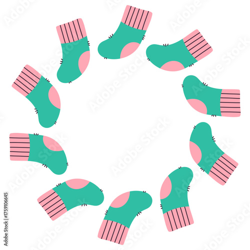 Simple festive round frame with Christmas decor. The simple vector design perfect for Christmas and New Year decorations or holiday greetings.