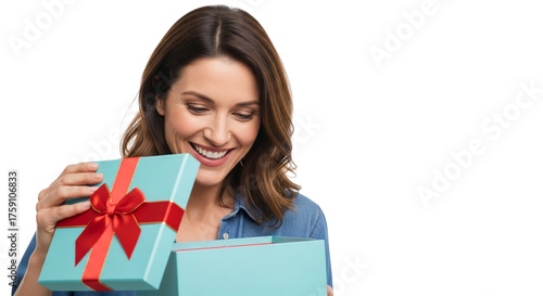 Happy woman opening a gift box