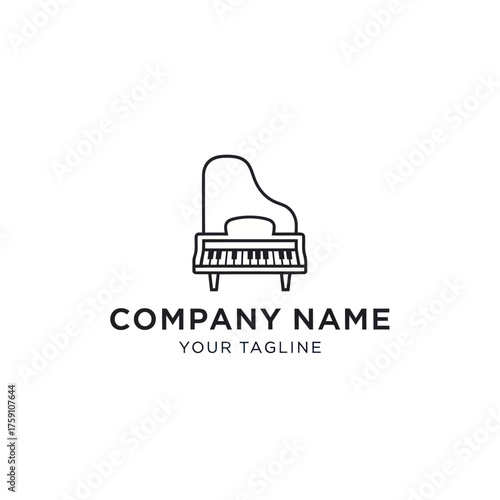 Minimalist grand piano line art logo design template.