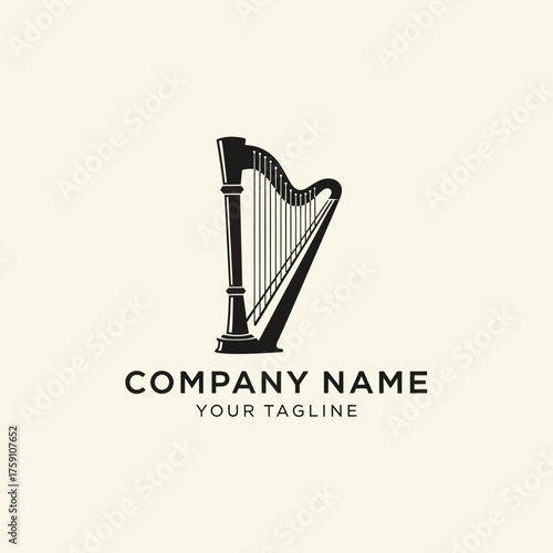 Elegant Harp Musical Instrument Logo Design for Company Branding.