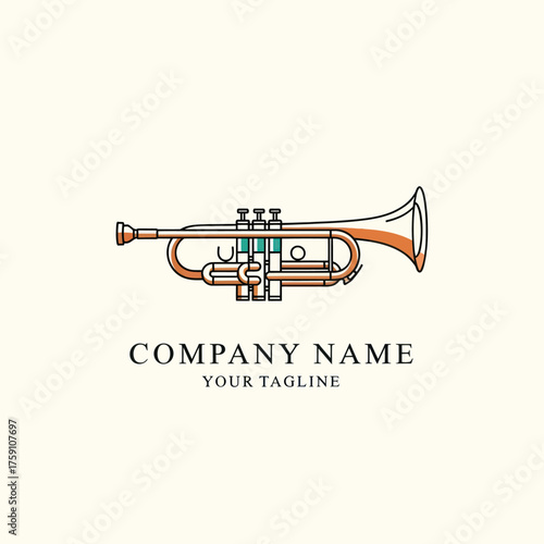 Elegant Trumpet Logo Design for Music Company.