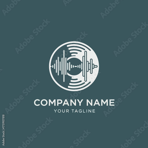 Circular Music Logo with Audio Waveform and Vinyl Disc.