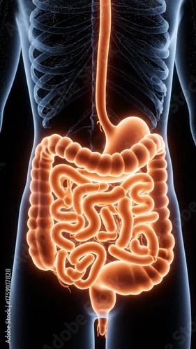 Wallpaper Mural Human Digestive System Anatomy Visualization with Esophagus Stomach Small Intestine Large Intestine Colon and Rectum on a Dark Background for Medical and Educational Purposes Torontodigital.ca