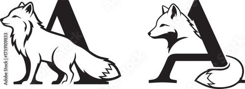 Minimalist Fox and Letter A Logo Designs in Black and White