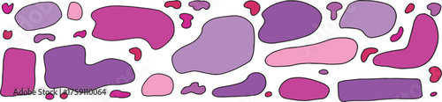 A collection of abstract geometric and organic purple and pink shapes in a stylish 90s cartoon aesthetic. Suitable for trendy designs and decor. Grunge style