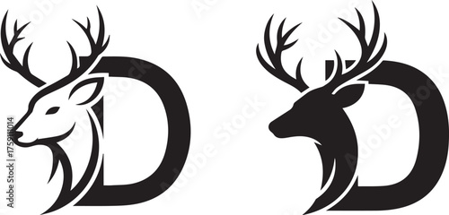 Modern Deer Head and D Letter Monogram Logo Design