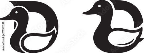 Graphic Black Duck Logo Forming Initial Letter D Shape