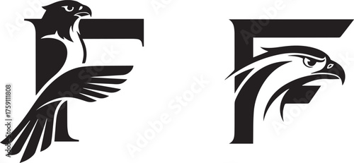 Graphic Letter F Monogram with Stylized Hawk and Eagle Designs
