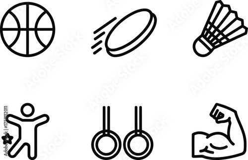 Sports and Fitness Activities Line Art Icon Set for Design