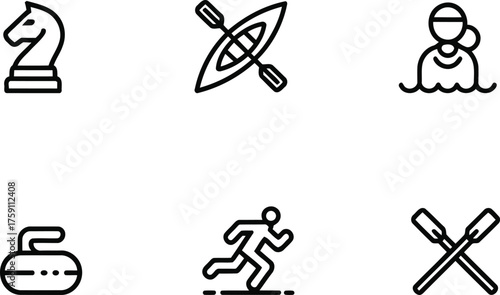 Outline Icons Representing Various Sports and Recreational Activities