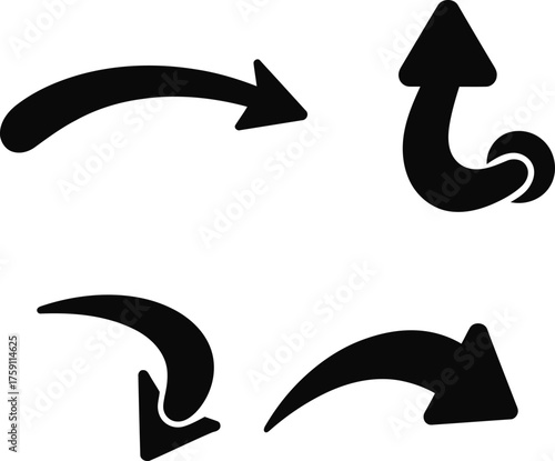 Set of Black Arrows in Different Shapes and Directions