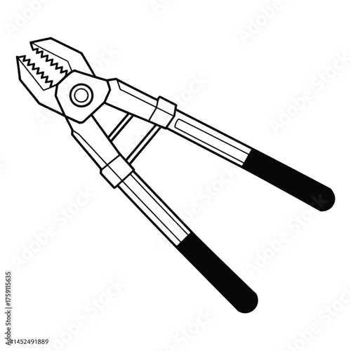 Heavy duty industrial pliers with black handles on a white background