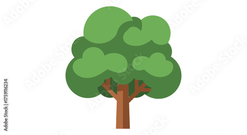 Simple Flat Design Green Tree Illustration with Brown Trunk