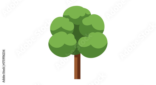 Simple flat design illustration of a green deciduous tree with a rounded, leafy canopy and a brown trunk.