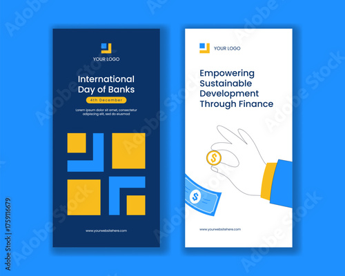 Flat Cartoon Hand Drawn Illustration of International Day of Banks Vertical Banner