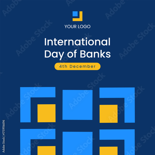 Social Media Template of International Day of Banks Flat Cartoon Illustration